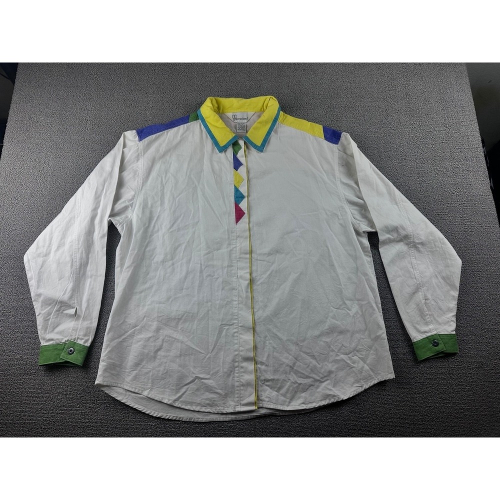 Vintage JS International Button-Up Women L Multi Color Cotton Hong Kong Funky